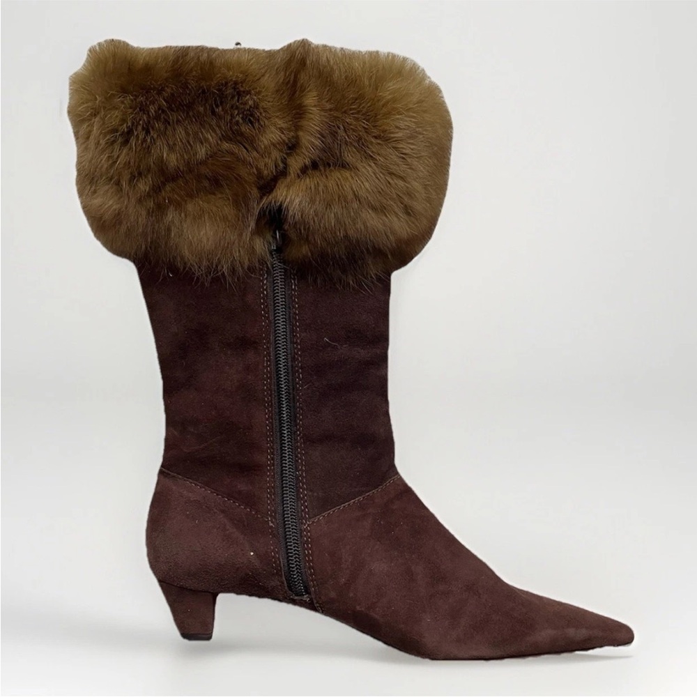 Tommy Hilfiger Brown Suede Ankle Booties W/ Fur Trim - Picture 3 of 8
